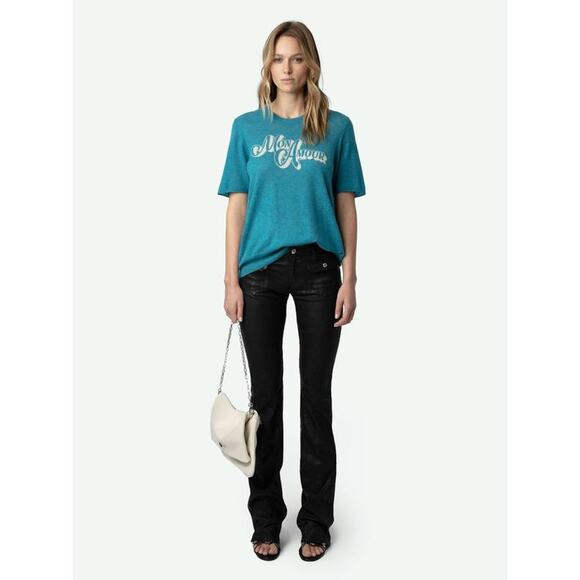 Zadig & Voltaire Ida Mon Amour SS Cashmere Top in Aqua XS - Picture 1 of 5